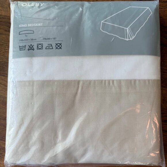#0942 IKEA Oleby King Tufted Corner Bedskirt Beige/Dropcloth/Neutral NEW IN PACK - Picture 1 of 3